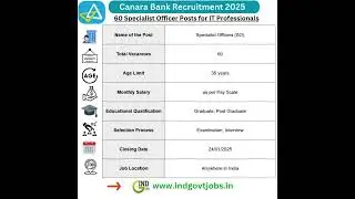 Canara Bank Recruitment 2025: [60+ IT Professional Vacancies]