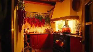 Cozy Wood Stove Ambience | Sounds of a Country Kitchen in Winter | 3 Hours