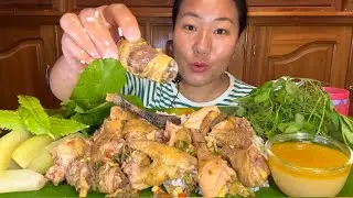 Village Chicken Singju || Chicken Soup, Raw veggies And Boiled Chayote Mukbang