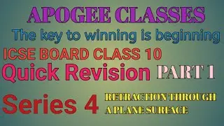 REFRACTION OF LIGHT THOUGH A PLANE SURFACE ! ICSE 10