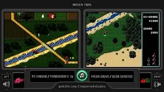 Raiden (PC Engine vs Mega Drive) Side by Side Comparison (TurboGrafx 16 vs Sega Genesis)
