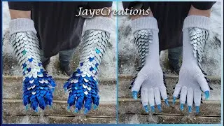 [For Sale] Blues to Frost Wintery Gradient on White Gauntlets - Knitted Scalemail - JayeCreations