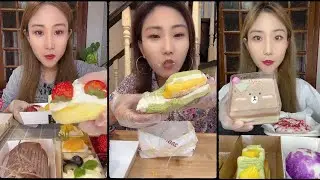 asmr mukbangasmr/kwai dessert mukbang,/mochi eating,creperoll cake chocolate #asmr