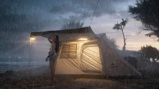 Beautiful girls solo camping in heavy rain, Enjoy delicious food and feel the nature ASMR