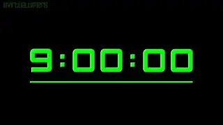 9 Hours Countdown Timer - Green Embossed with Alarm, Time Markers and Progress Bar.
