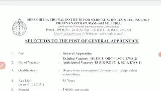 SCTIMST Recruitment 2021: Apply For General Apprentice &ndash; 30 Posts