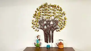 Gleaming Forest: LED-Accented 4 Stem Round Tree Metal Wall Art @antaryuga