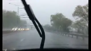 Driving in the rain on Cross Island Pkwy Queens New York Long Island.