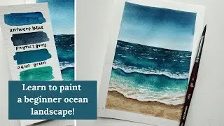WATERCOLOR TUTORIAL | Beginner Beach SEASCAPE with Waves | Step-by-Step OCEAN Landscape