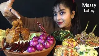 EATING PANTA BHAAT(PHENA BHATA) | PAKHALA BHATA | CHICKEN LEG FRY 4 TYPES OF BHARTA | ASMR MUKBANG
