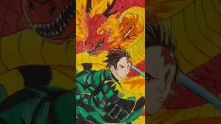 Tanjiro Kamado Drawing Fire Breathing Colour Pencil, Anime Drawing #shorts#demonslayer #drawing