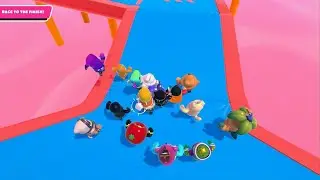 Carrying the penguin to the finish line on slime climb- Fall Guys