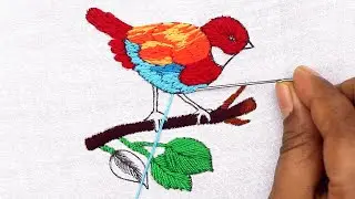 Creative hand embroidery, colorful bird embroidery design, hand embroidery bird design, needle art