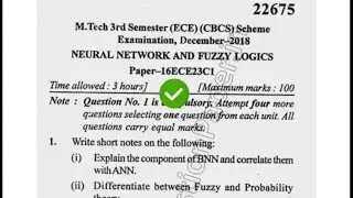 2018 Mdu MTech ECE 3rd Sem Neural Network & Fuzzy Logics Question Paper #MduQuestionPaper