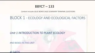 || IGNOU NOTES || BBYCT - 133 || BLOCK - 01 || ECOLOGY AND ECOLOGICAL FACTORS || #ignou #ignounotes
