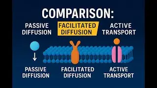 Comparison: Passive Diffusion, Facilitated Diffusion, Active Transport.
