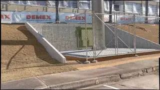 Telco base station w/ steel monopole & retaining wall - updated motion tracking