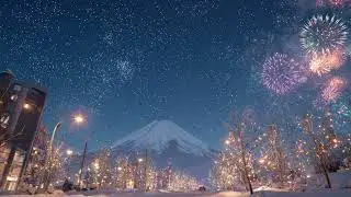 Mount Fuji Fireworks 4K TV Art 🎇✨ Static Background | New Year Celebration Screensaver