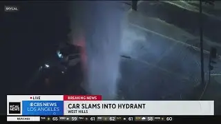 Huge geyser erupts from wrecked fire hydrant West Hills
