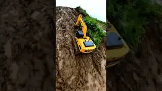 RC Excavator Digging Deep in Mud - FPV Drone View #rctruck #construction