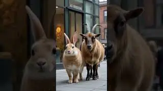 rabbit and goat is walking near a building#friendship #rabbit #goat #trending #youtube