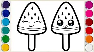 Easy Watermelon Ice Cream Drawing and coloring for kids and Toodlers| How to draw learn cute easy
