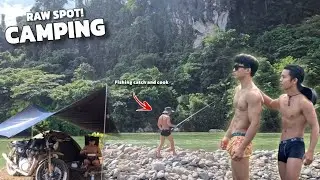 Raw Spot Motocamping | Bathing and fishing Catch and Cook 