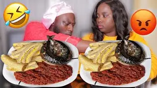 EATING MY WIFE FISH TO SEE HER REACTION MUKPRANK 😂 AFRICAN FOOD MUKBANG PLANTAIN AND FISH WITH SAUCE