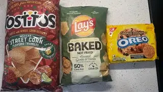 Tostitos Mexican street corn, Lays baked roasted garlic & herb, Oreo cookie dough