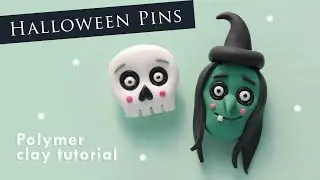 SKULL & WITCH Halloween Pin Badges | Polymer Clay Tutorial