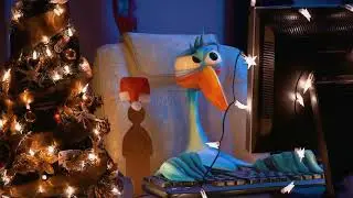 DUCK LIGHTING UP CHRISTMAS TREE GRID   MERRY CHRISTMAS & HAPPY NEW YEAR