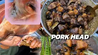 PORK HEAD RECIPE CURRY // NORTHEAST INDIA VILLAGE LIFE STYLE COOKING AND EATING