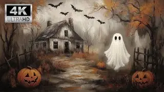 Ghost by Farmhouse -  Halloween TV Wall Art Screensaver  (4K NO SOUND)