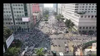 Drone Footage Mass Protest Military Coup in Downtown Myanmar Yangon 22 Feb 2021