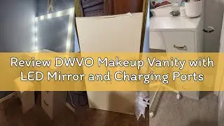 Review DWVO Makeup Vanity with LED Mirror and Charging Ports, 10-Drawer Vanity Set with Glass Top, H