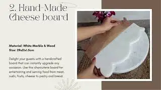 RM Wood White Marble Cheese Cutting Board  Serving Tray, Charcuterie Platter for Cheese, Fruit, Meat