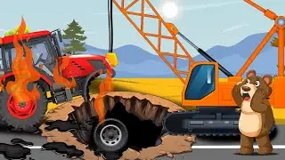 Berry Uses Crane Truck to Rescue a Tractor Trailer From a Swamp | Car animation