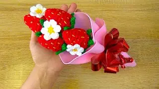 Ramo de Fresas 🍓 a Crochet 😍 PARA SORPRENDER A MAMÁ 🌹