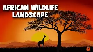 African Wildlife Sunset | Savanna Landscape Digital Drawing Timelapse