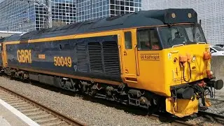 GBRF Class 50 50049 'Defiance' Leads 5Q97 360102 + Barriers + 56098 South through MKC 3/4/23