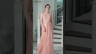 HEBEOS-A-Line/Princess Tulle Applique V-neck Sleeveless Floor-Length Dresses