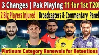 Pakistan Playing 11 | 3 Changes | 2 Players Injured Before 1st T20i | Platinum Category Announced
