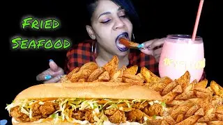 FRIED SEAFOOD MUCKBANG EATING SHOW with Oysters (1K YellowDiamond Mukbang)