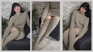 Светр - сукня та панчохи з твіду.  Зручний та затишний комплект спицями