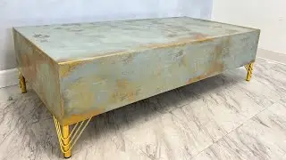 A  Waters Edge Venetian Plaster Coffee Table with Gold Accents