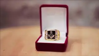 Gold Masonic Ring Blue Lodge Ring - Custom Masonic Ring - Square Shape, 4 Gemstones, Black Enamel