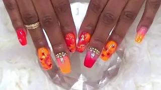 Spring Glow Ombre Encapculated Flowers Glitter| Acrylic Nails