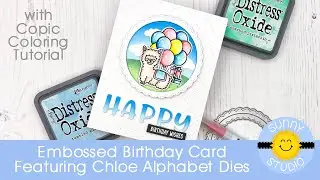 Sunny Studio Embossed Alpaca Themed Birthday Card by Julia Englich Featuring Chloe Alphabet Dies