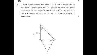 A right angled isosceles glass prism ABC is kept in contact with an equilateral triangular prism DB