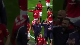 Manchester United players celebrating with their fans fulltime at Old Trafford